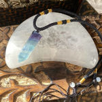 Fluorite Point Wand Pendant Necklace Adjustable Cord Unisex Purple Photo 0