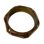 Chunky Dyed Bone Brass Bangle Bracelet Tribal Boho Hippie Chic Vintage 70s u Gold Photo 1