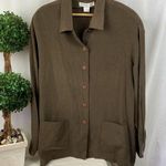 Preston & York  100% Silk Brown Long Sleeve Button Front Shacket Blouse Top NEW L Photo 0