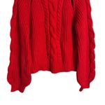 Louna Red Cable Knit Shoulder Cut Out Crewneck Pullover Sweater Size Large Photo 5