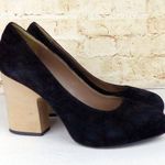 Acne Stack Wood Block Heel Suede Pump Women 40, 9 US Black Round Toe Pin Up Goth Photo 0