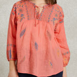 Johnny Was  Workshop Women’s Embroidered Bereginia V-Neck Blouse Boho in Coral S Photo 0