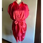 DO+BE  | Pink Satin Tie Waist Short Sleeve Shirt Party Dress Draped Mini Medium Photo 1