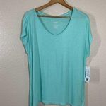 Jones New York  Sport Medium Ribbed Knit T- Shirt Aquamarine V- Neck Photo 0