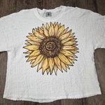INOAH Crinkle Sunflower Wearable Art White Blouse Shirt Size Small Short Sleeve Photo 0