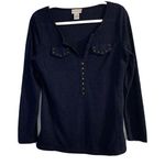 Soft Surroundings Womens Size Small Blue Gold Stud Detail Split Neck Blouse Photo 0