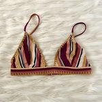 SheIn Brown Tan Red Burgundy Striped Embroidered Boho Triangle Bikini Top Sz S Photo 1