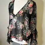 Intermix black floral sheer long bell- sleeve top size S Photo 2