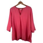 Eileen Fisher Women's XL Pink Coral Irish Linen V Neck Sequin Embellished Top Photo 1