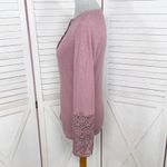Ribbed Knit Lace Cuff Long Sleeve Henley Shirt Mauve Dusty Rose Size Large Purple Photo 2