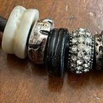Vintage stone, metal and rhinestone beaded charms on black leather necklace Photo 5