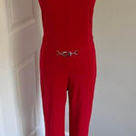 Y2K RED‎ LA FETE BELTED FLARE LEG JUMPSUIT Red Size L Photo 0