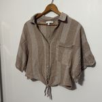 Adyson Parker  cream white striped button up cropped shirt Photo 2