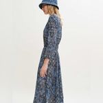 Maje  Rayemik Printed Midi Dress 3/4 Sleeves V-Neck Pullover Geometric Blue EU 38 Photo 1