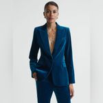 Reiss Velvet Single Breasted Suit Blazer in Blue UK8 Photo 3