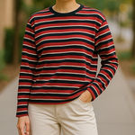 Forever 21 ‎ Womens Top Sz S Burnt Sienna Navy Blue White Stripe Cropped Length Photo 0