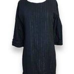 Vertigo Paris Black Dress Metallic Pinstripes 3/4 Sleeve Ruffle Round Neck Small Photo 0