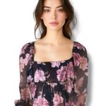 Boutique Empire Waist Babydoll Pink & Black Foral Crop Top Women’s XL Smocked Photo 1