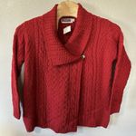HIGHLAND Home Industries Women's XL Red Cable Knit Pure Wool Cardigan Sweater Photo 0