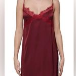Simone Perele Lace Trim Satin Babydoll Slip Dress in Two Tone Red Small Paris Photo 1