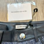 Maniere De Voir  Woven Knit Straight Pants with Leather Trim in Blue Size 0 NWT Photo 3