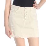 We The Free  People White Denim Distressed Button Fly Raw Hem Skirt Size 28 Photo 0