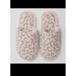 Cozy Leopard Plush Slippers | Soft Fuzzy House Shoes | Beige | Small Photo 1