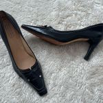 Nordstrom Vintage Sz 8.5N Leather Black Heel Pumps Bow Square Elongated Toe Photo 1