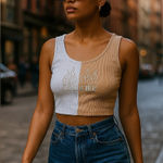 ROZ AVE cropped ribbed two tone tanktop with front embroidery, stretchy, sz M White Size M Photo 0