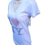 NWT I Heart NY Tee, Women's Size L, Beaded, White, Short Sleeve, V Photo 8