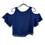 ASTR The Label Navy Blue Cold Shoulder Short Sleeve Lace Trim Blouse Size M Size M Photo 1