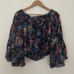 Free People  Free Spirit Printed Off-The-Shoulder Bell Sleeve Top Boho Festival Photo 6