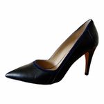 Diane Von Furstenberg  Pumps Black Leather Blue Suede Trim Stiletto Heels 7 DVF Photo 2