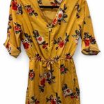 Stella Tweed amber yellow mid-zip floral knee length dress, button rollup sleeve size small Photo 0