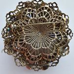 Large Blue Striped Brown Purple Faux Pearl Bead Gold Tone Metal Brooch Photo 4