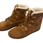 Bebe  Leyila Brown Suede & Faux Fur Lined Ankle Boots/ Lace Up, Comfort‎ EUC 10 Photo 0