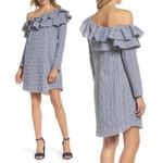 Adelyn Rae NWT  Deep Navy and White Gingham Off-Shoulder Dress sz S Photo 1