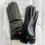 Black Leather Gloves with Gold Accent Photo 1