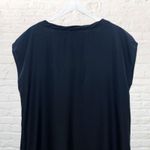 Eileen Fisher Dress Size L 100% Silk Black Shift Cap Sleeve V-Neck Photo 4