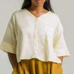 Ettitude Womens Sateen Short Sleeve Shirt Vanilla L/XL clean Bamboo cropped Yellow Size L Photo 0