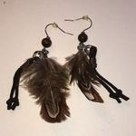 Feather Boho Dangle Earrings with Brown Accents Photo 3