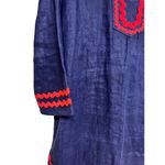 Sail To Sable  Ric Rac Embroidered Linen Shift Dress Navy Blue/Coral Size Medium Photo 4