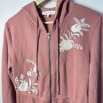 Solitaire Hoodie Womens M Floral Embroidered Full Zip Up Jacket Sweatshirt Boho Photo 4