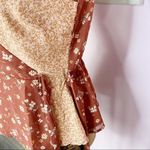Paper Crane Double Print Faux Wrap Peplum Tank Top Blouse Rust Tan Medium NWT Photo 7