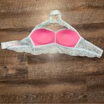 PINK - Victoria's Secret Victoria’s Secret PINK Lace Push- Up Halter Blue Bra Size Medium Photo 8