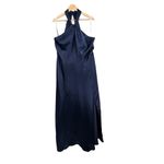 David's Bridal DB Studio Formal Dress Navy Blue Luxe Charmeuse Halter Neck Floor Length Size 20 Photo 2