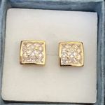 Boutique Awesome New Yellow Gold Filled 9 Clear Round CZ Square Set 9mm Stud Earrings Photo 1