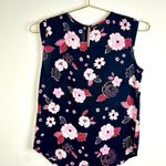 Candie's Candie’s Sleeveless Floral Blouse XS Black Pink Lace Trim Button High-Low Hem Photo 7