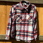 Long sleeve lightweight flannel plaid shirt sz medium red vintage button woman Photo 0