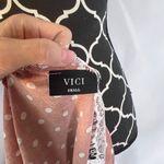 VICI Pink Polka Dot Lace Trim Semi Sheer Gauzy Tank Blouse Back Button Sz Small Photo 6
